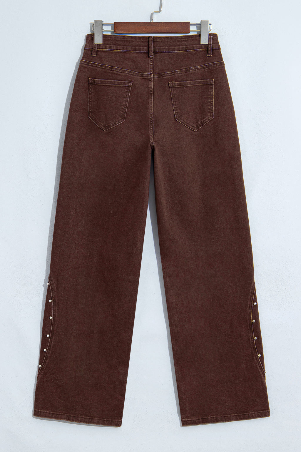Coffee Side Seam Rivet Detail Ankle Length Casual Jeans PREORDER ETA 3 WEEKS
