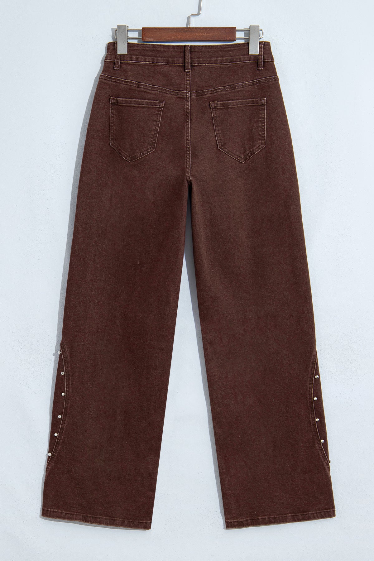 Coffee Side Seam Rivet Detail Ankle Length Casual Jeans PREORDER ETA 3 WEEKS