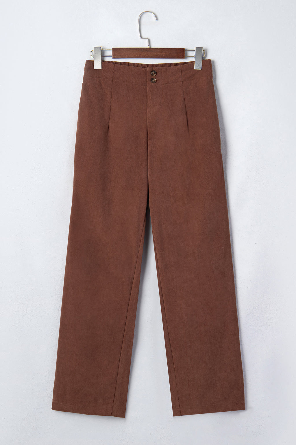 Coffee Elastic Waist Straight Leg Ankle Length Corduroy Pants