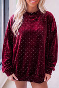 Red Velvet Polka Dot High Neck Tunic Pullover Sweatshirt PREORDER ETA 3 WEEKS