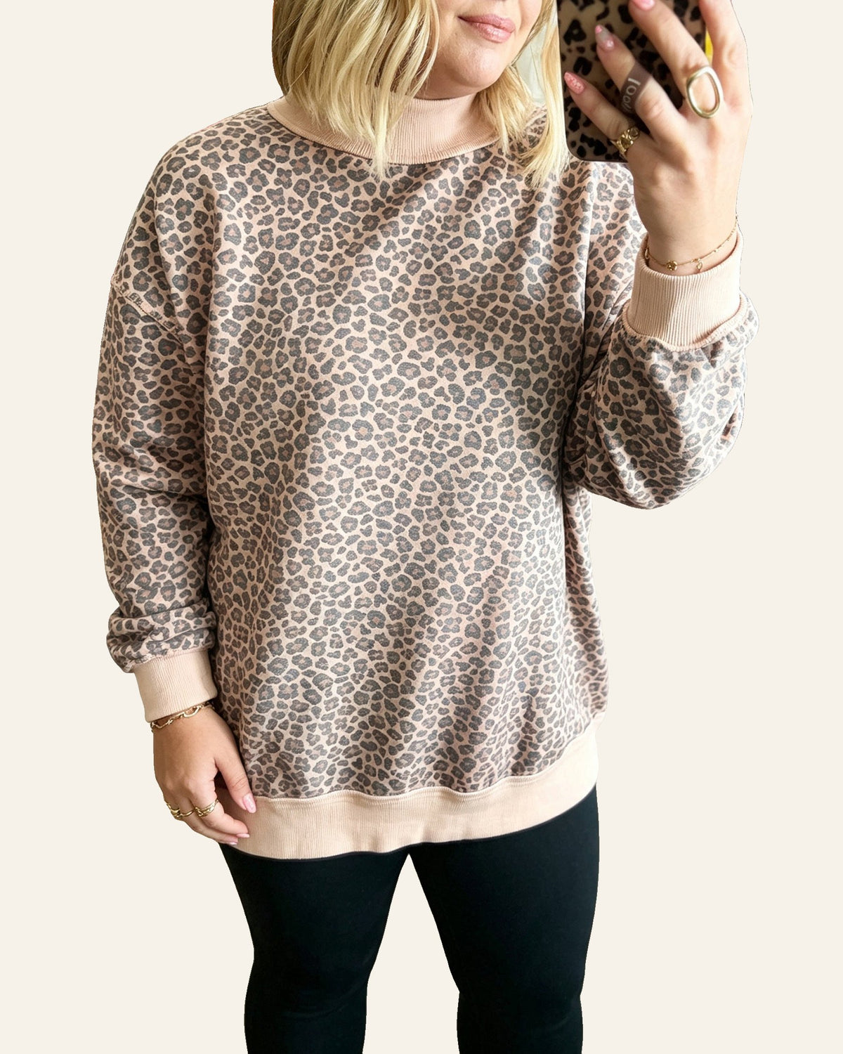 Multicolour Plus Size Leopard Print Ribbed Color Block Mock Neck Tunic Sweatshirt PREORDER ETA 3 WEEKS