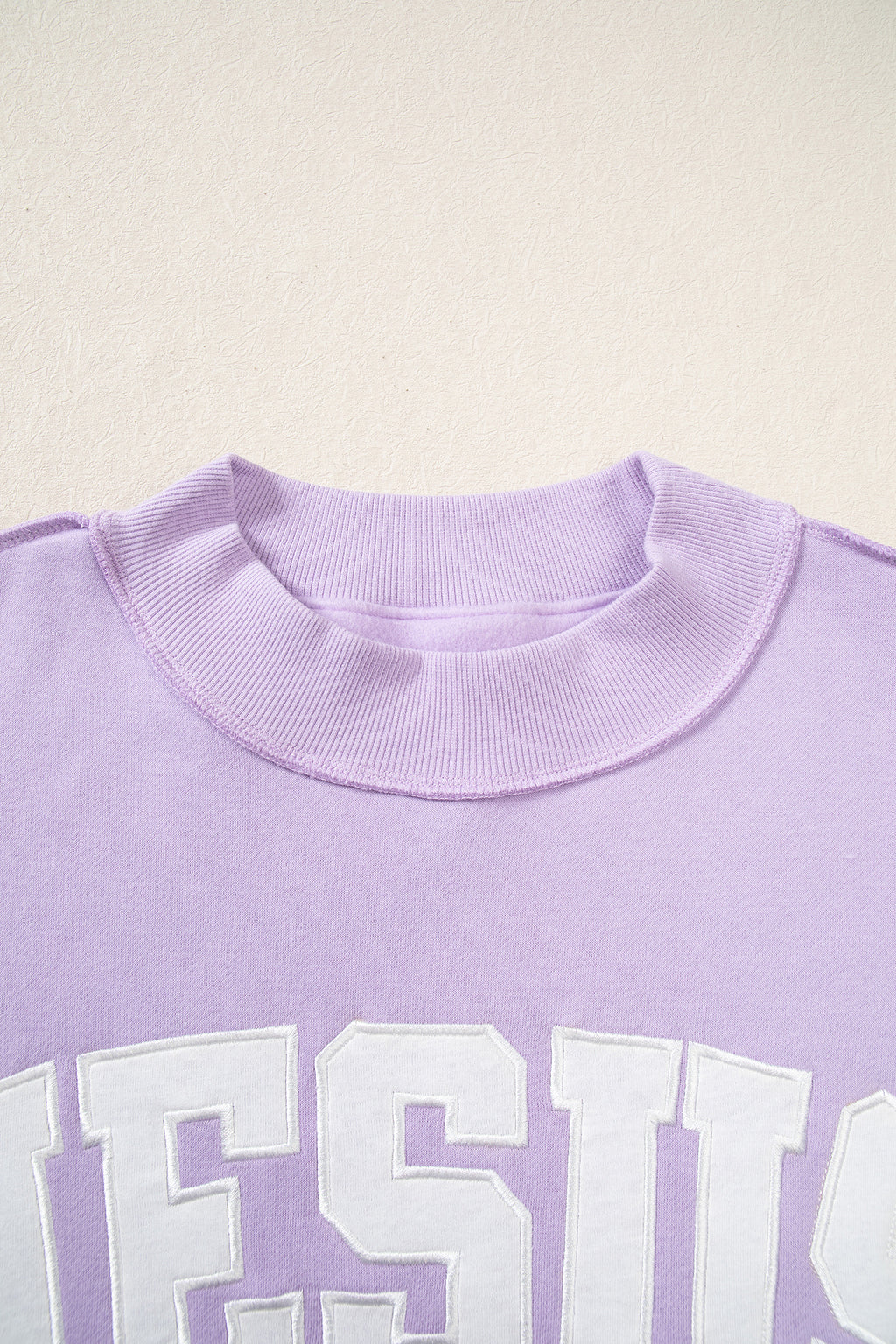 Orchid Bouquet JESUS Letter Patch Graphic Exposed Seam Mock Neck Baggy Sweatshirt PREORDER ETA 3 WEEKS