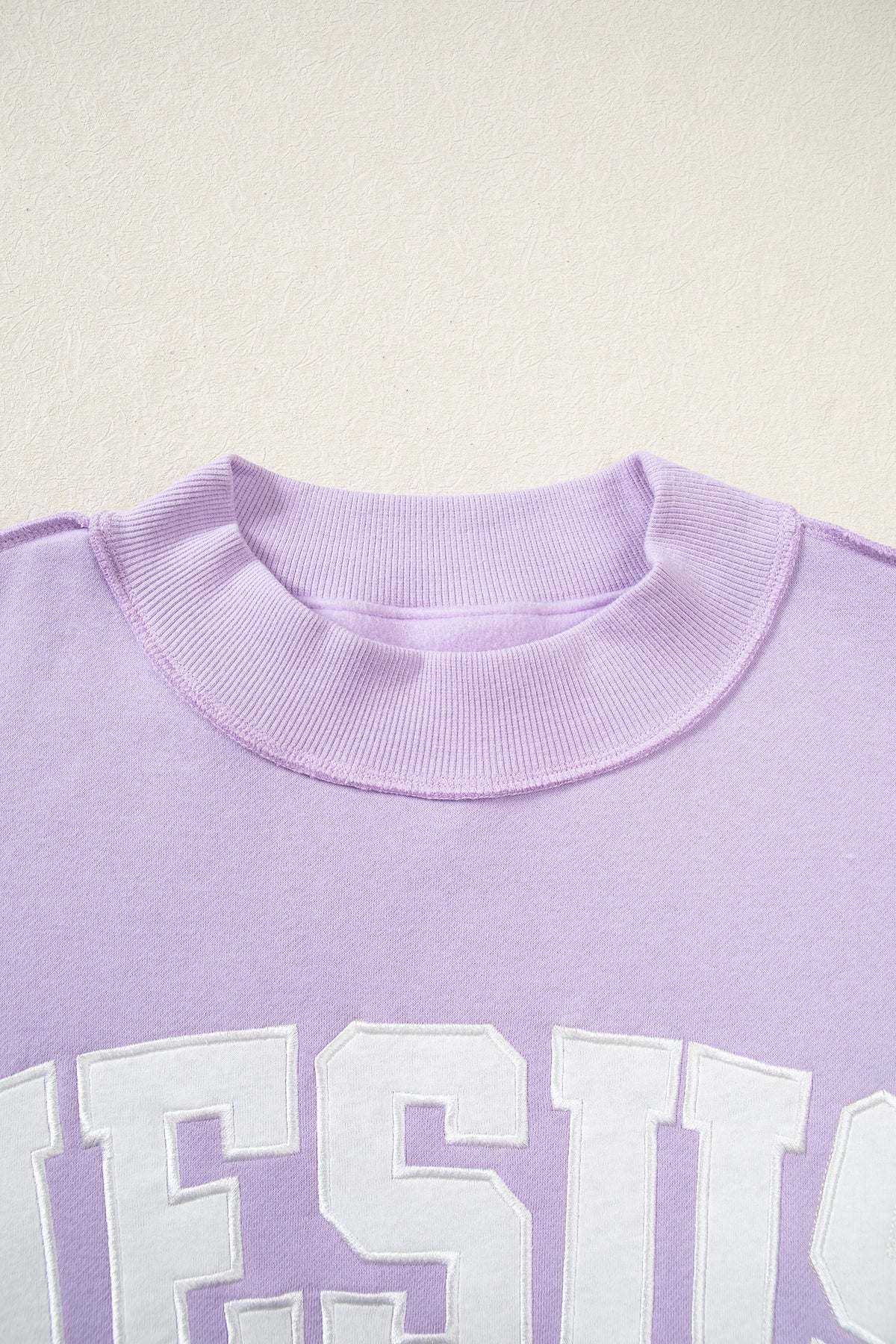 Orchid Bouquet JESUS Letter Patch Graphic Exposed Seam Mock Neck Baggy Sweatshirt PREORDER ETA 3 WEEKS