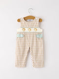 Fall Thanksgiving Apricot Plaid Chick Embroidery Smocking Baby Boys Romper