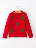 Baby Girl Christmas Red Knit Sweater with Embroidered Tree Appliqué