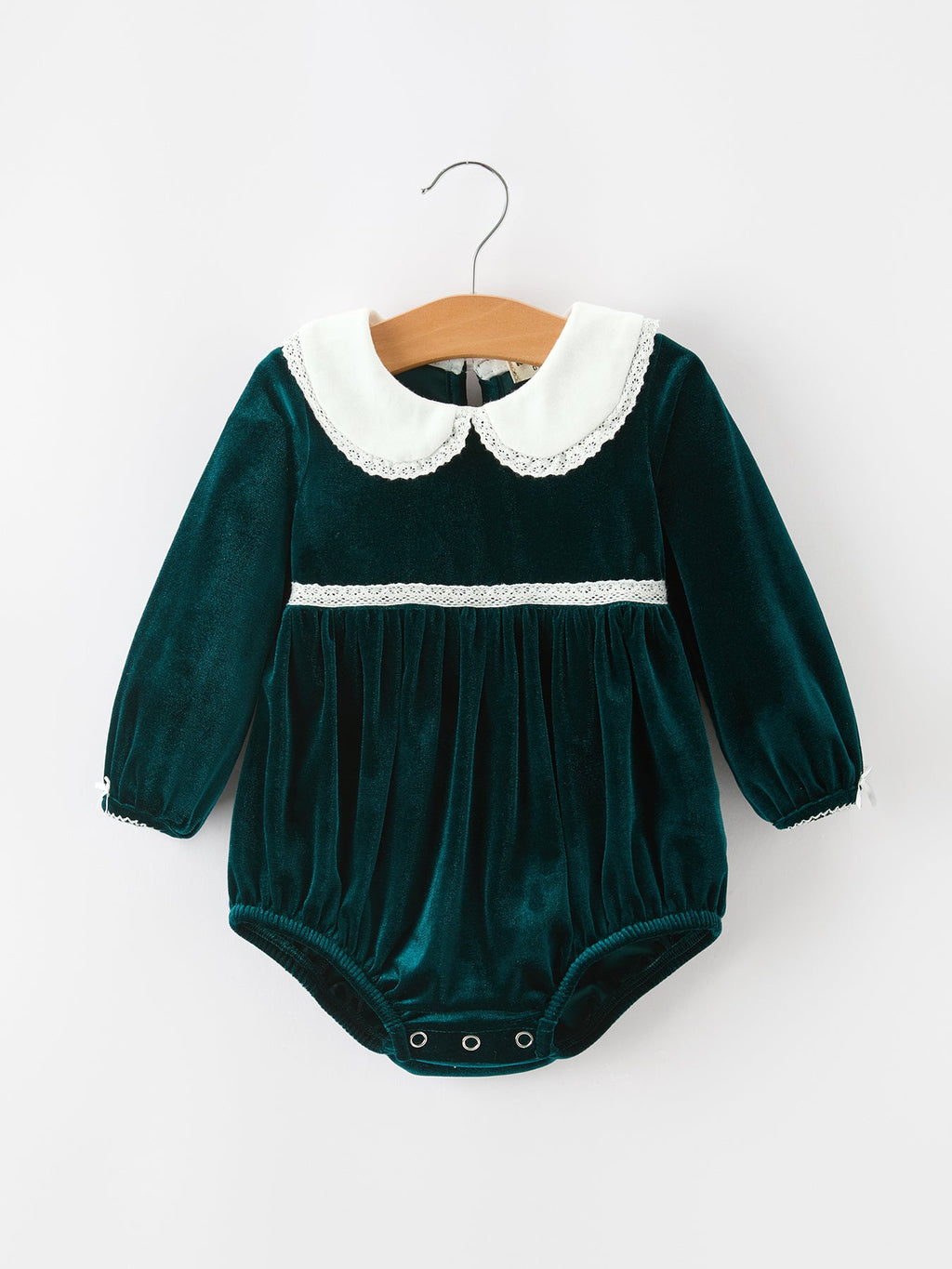Baby Girls Emerald Green Velvet Peter Pan Collar Christmas Romper