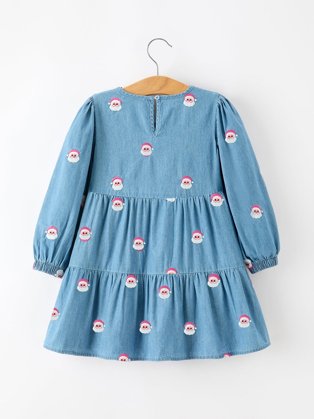 Christmas Santa Embroidered Girls Denim Dress