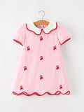 Christmas Girls Pink Candy Cane Embroidered Peter Pan Collar Dress