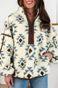 Beige Geometric Print Sherpa Western Style Long Sleeve Sweatshirt PREORDER ETA 3 WEEKS