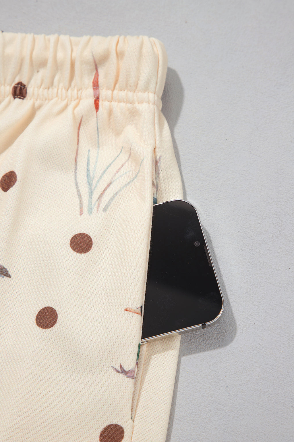 Beige Polka Dot Mallard Print Crewneck Pullover Two Piece Pants Set PREORDER ETA 3 WEEKS