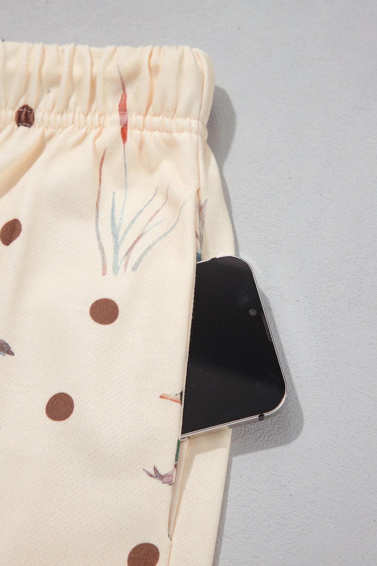 Beige Polka Dot Mallard Print Crewneck Pullover Two Piece Pants Set PREORDER ETA 3 WEEKS