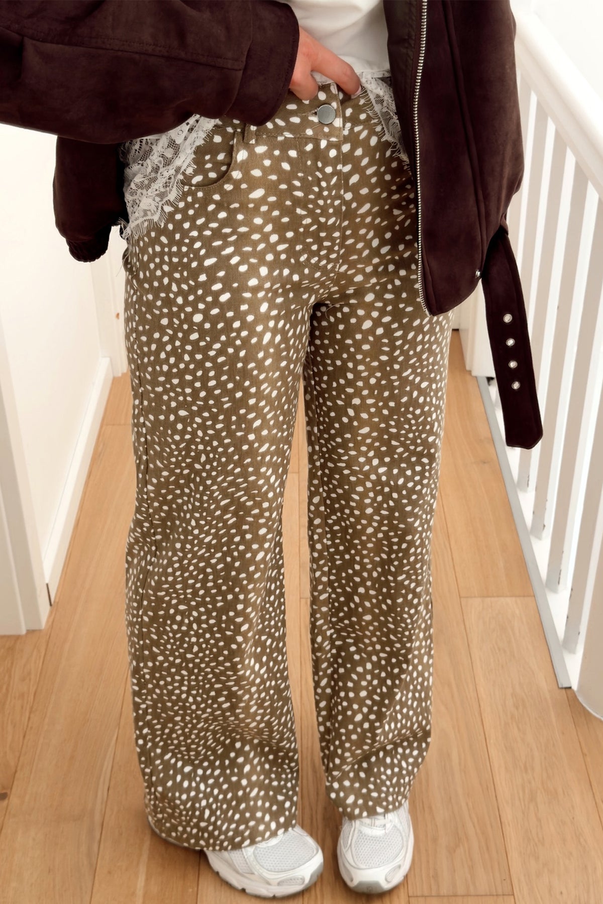 Brown Cheetah Print Pocketed Casual Shift Jeans PREORDER ETA 3 WEEKS