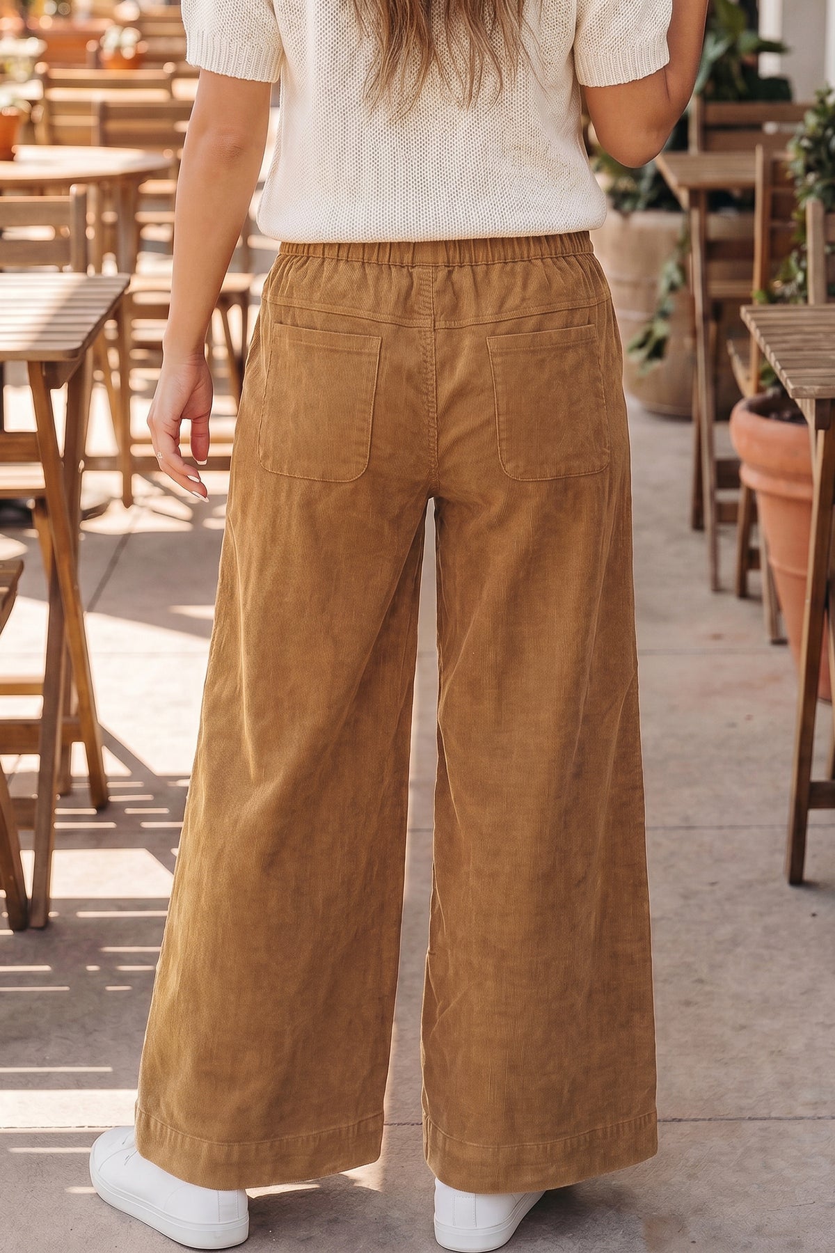 Thai Curry Elastic Waist Wooden Button Placket Ankle Length Wide Leg Pants PREORDER ETA 3 WEEKS