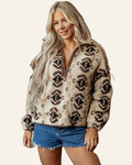 Khaki Western Print Geometric Fleece Pullover Sweatshirt PREORDER ETA 3 WEEKS