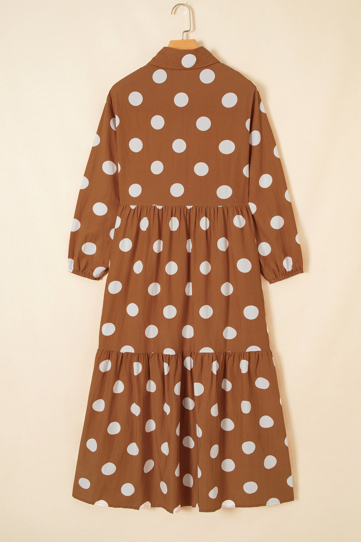 Brown Polka Dot Button Front Long Sleeve Shift Dress PREORDER 3 WEEK TAT
