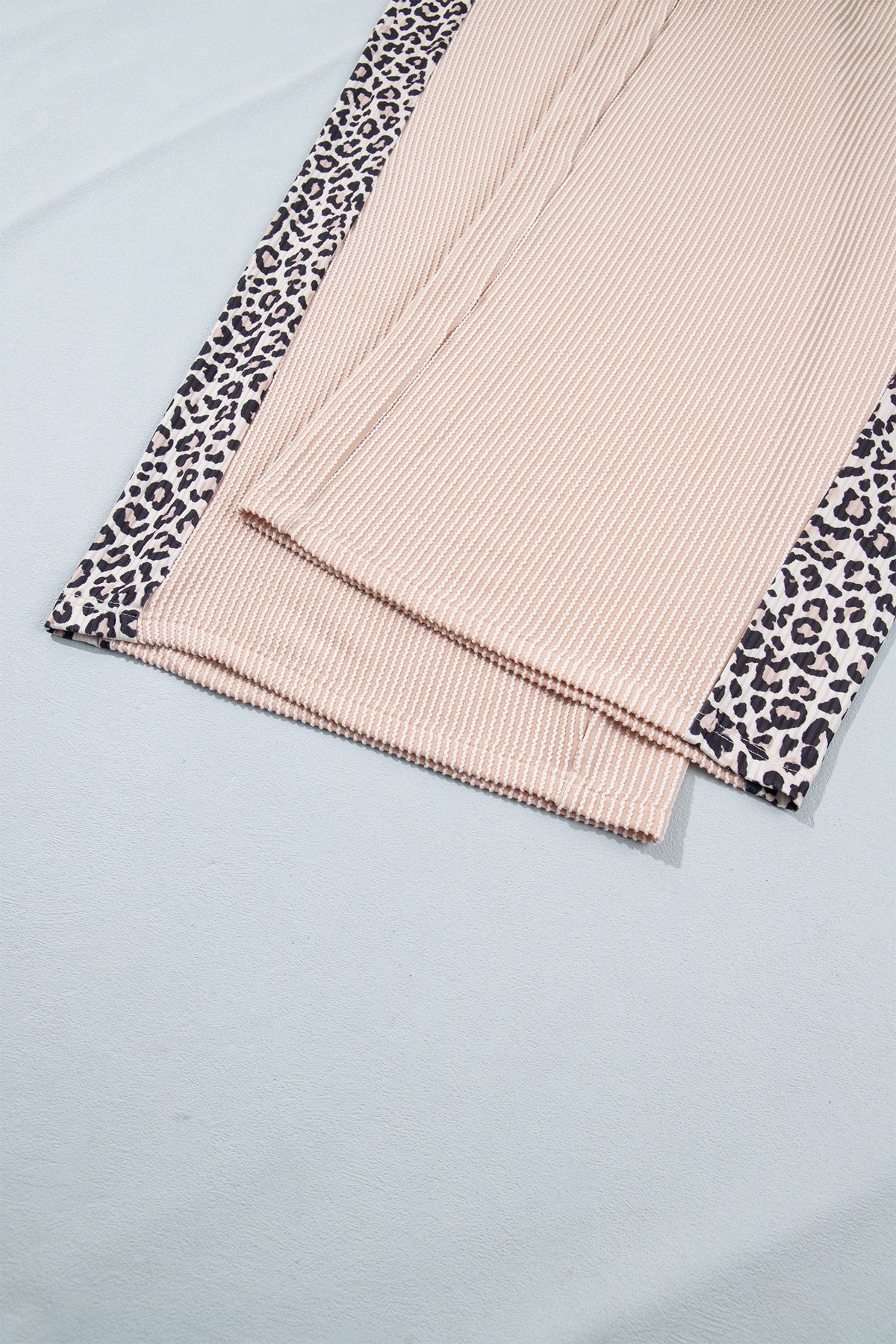 Light French Beige Leopard Print Ribbed Twist Long Sleeve Top Pants Plus Size Set PREORDER ETA 3 WEEKS