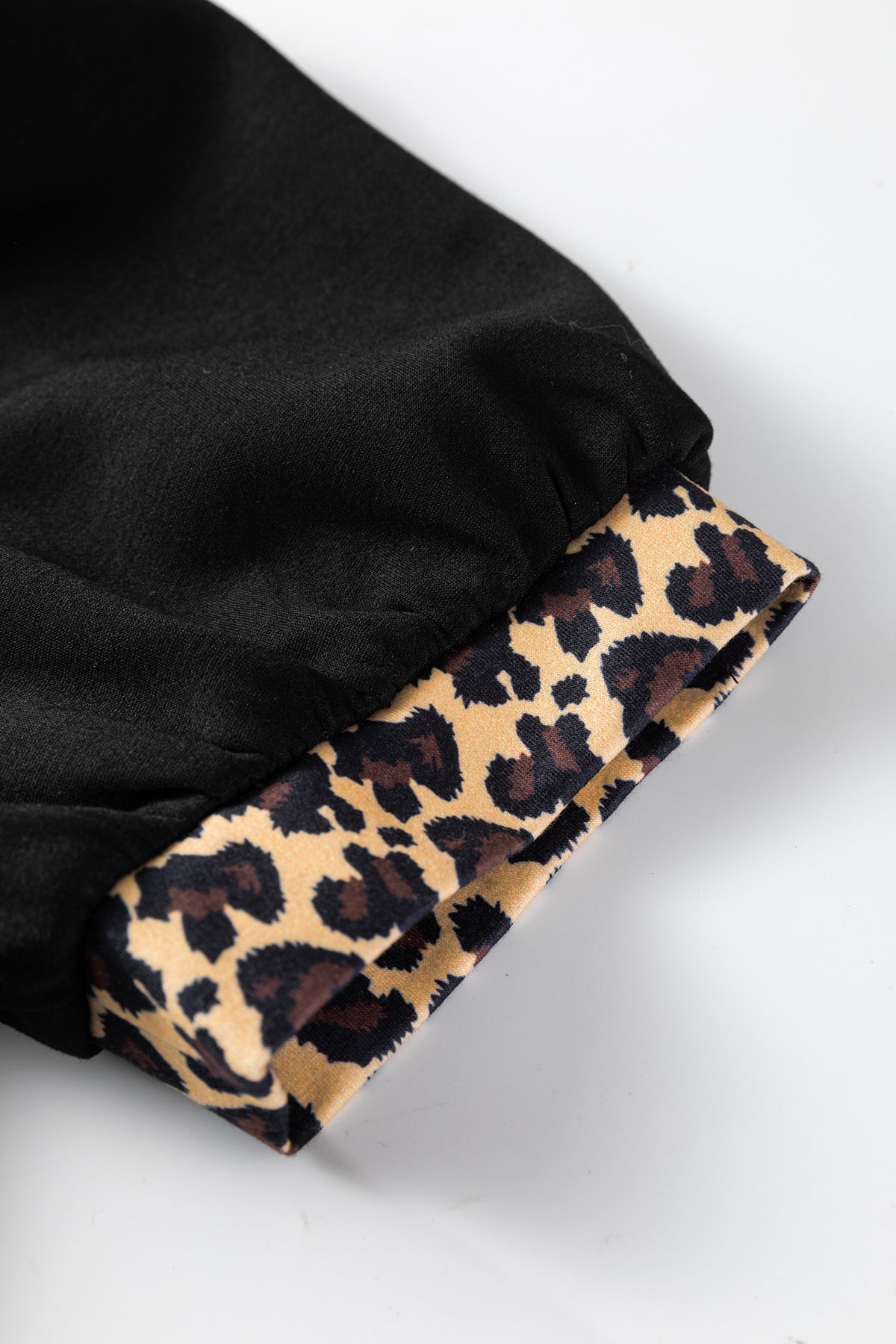 Black Leopard Patchwork Zip Collared Short Puff Sleeve Shift Mini Dress PREORDER ETA 3 WEEKS