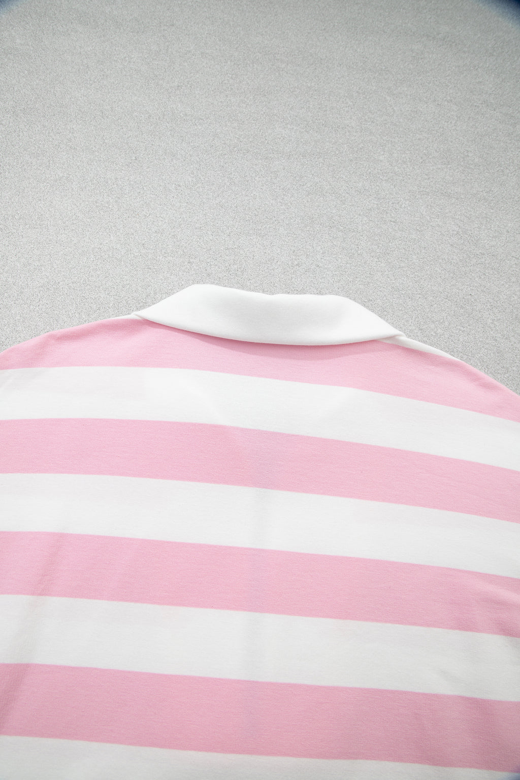 Pink Stripe Color Block Patchwork Zip Long Sleeve Top Elastic Waist Pants Set PREORDER ETA 3 WEEKS
