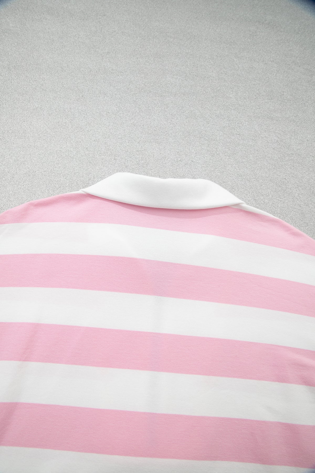 Pink Stripe Color Block Patchwork Zip Long Sleeve Top Elastic Waist Pants Set PREORDER ETA 3 WEEKS