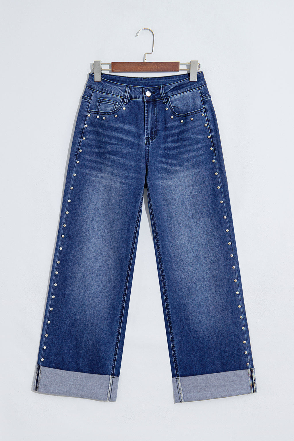 Navy Blue Studded Detail Straight Leg Casual Loose Jeans PREORDER ETA 3 WEEKS