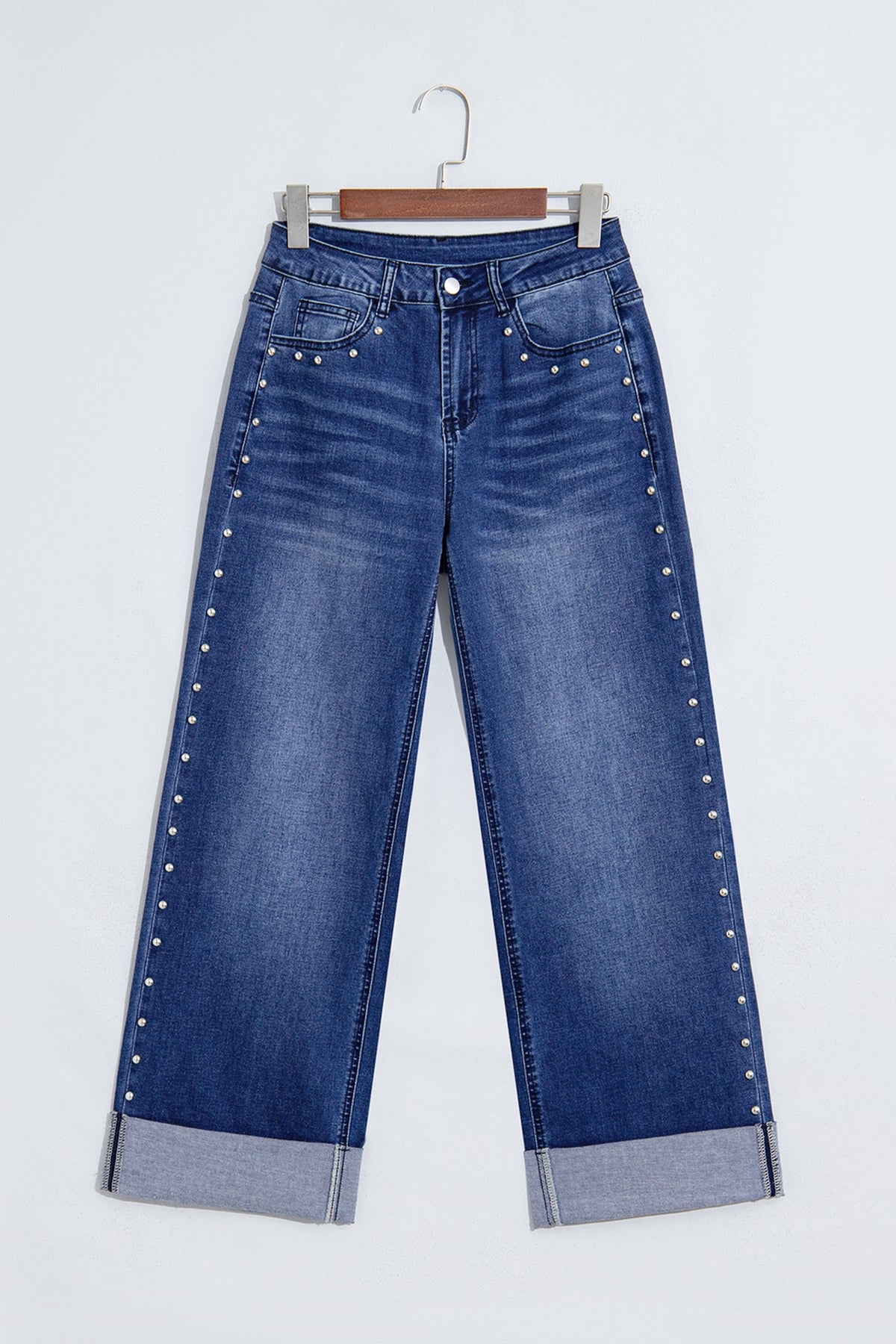 Navy Blue Studded Detail Straight Leg Casual Loose Jeans PREORDER ETA 3 WEEKS