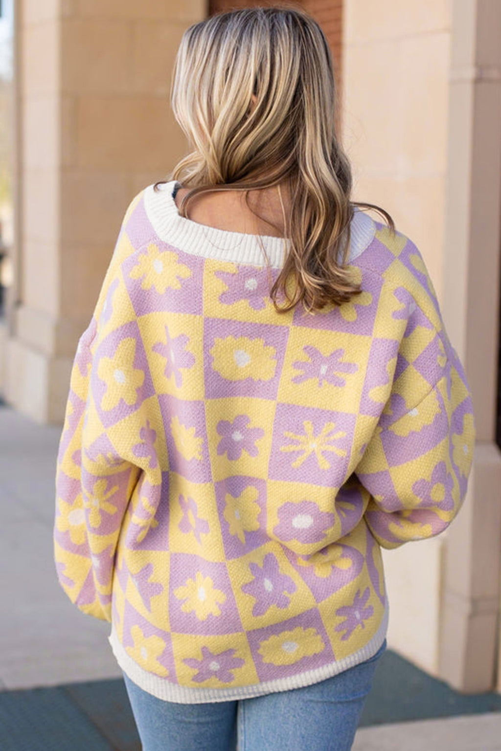 Multicolour V Neck Plaid Floral Long Sleeve Plus Size Sweater PREORDER ETA 3 WEEKS