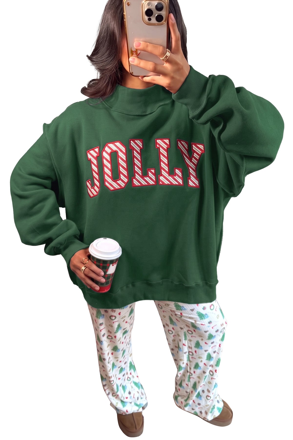 Blackish Green MERRY Embroidered Letter High Neck Tunic Pullover Sweatshirt PREORDER ETA 3 WEEKS