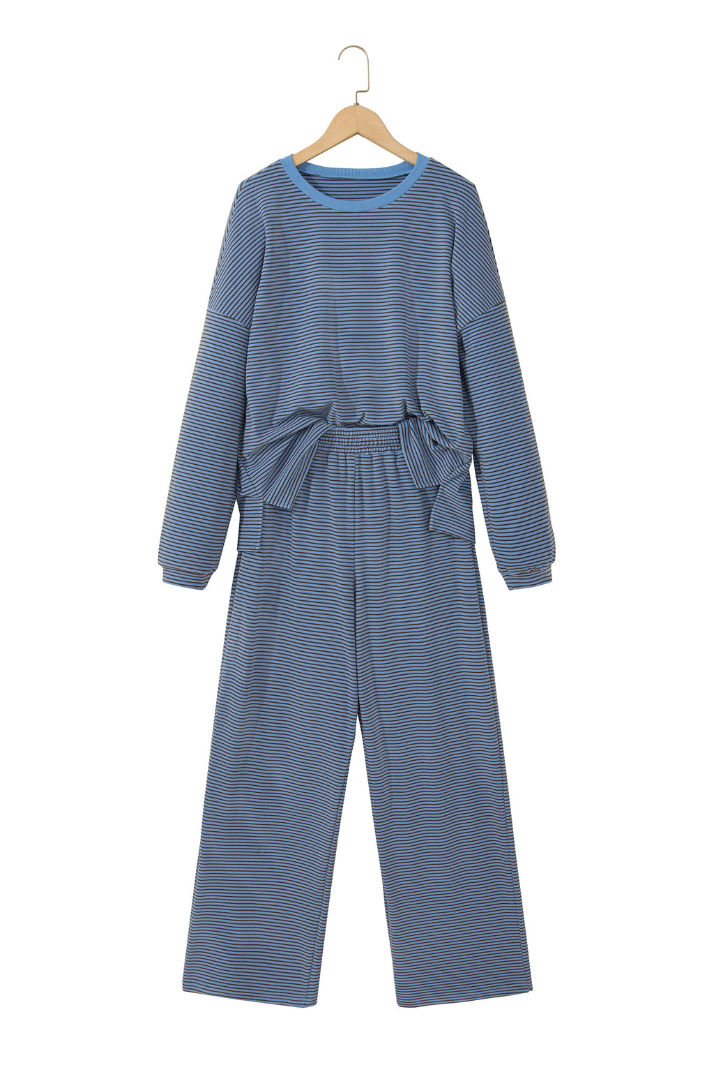 Stripe Contrast Trim Round Neck Oversize Long Sleeve Top 2pcs Pant Set PREORDER ETA 3 WEEKS
