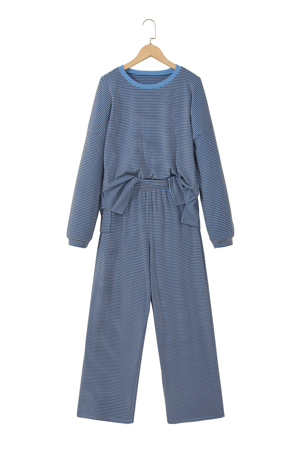 Stripe Contrast Trim Round Neck Oversize Long Sleeve Top 2pcs Pant Set PREORDER ETA 3 WEEKS