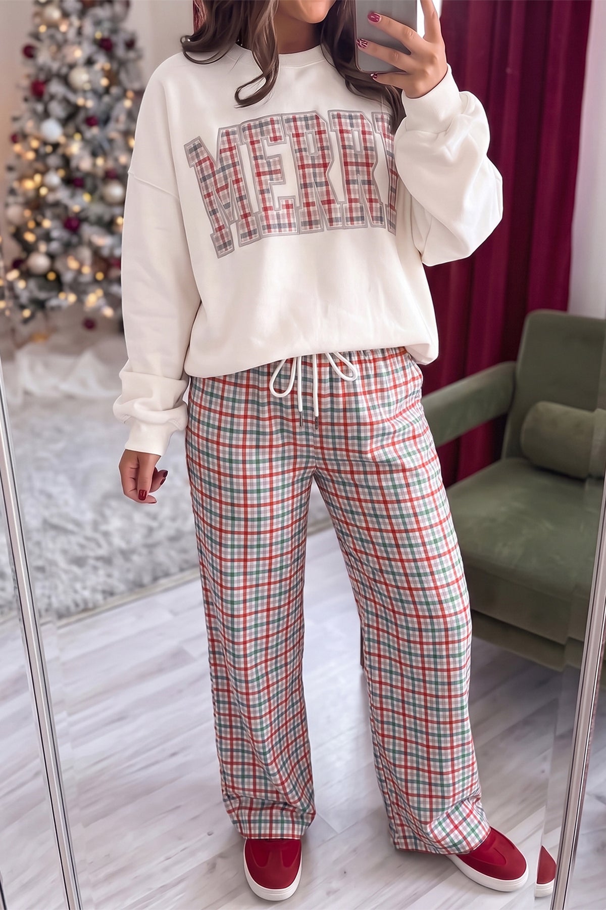 Multicolour Festive Plaid Drawstring Elastic Waist Pants PREORDER ETA 3 WEEKS