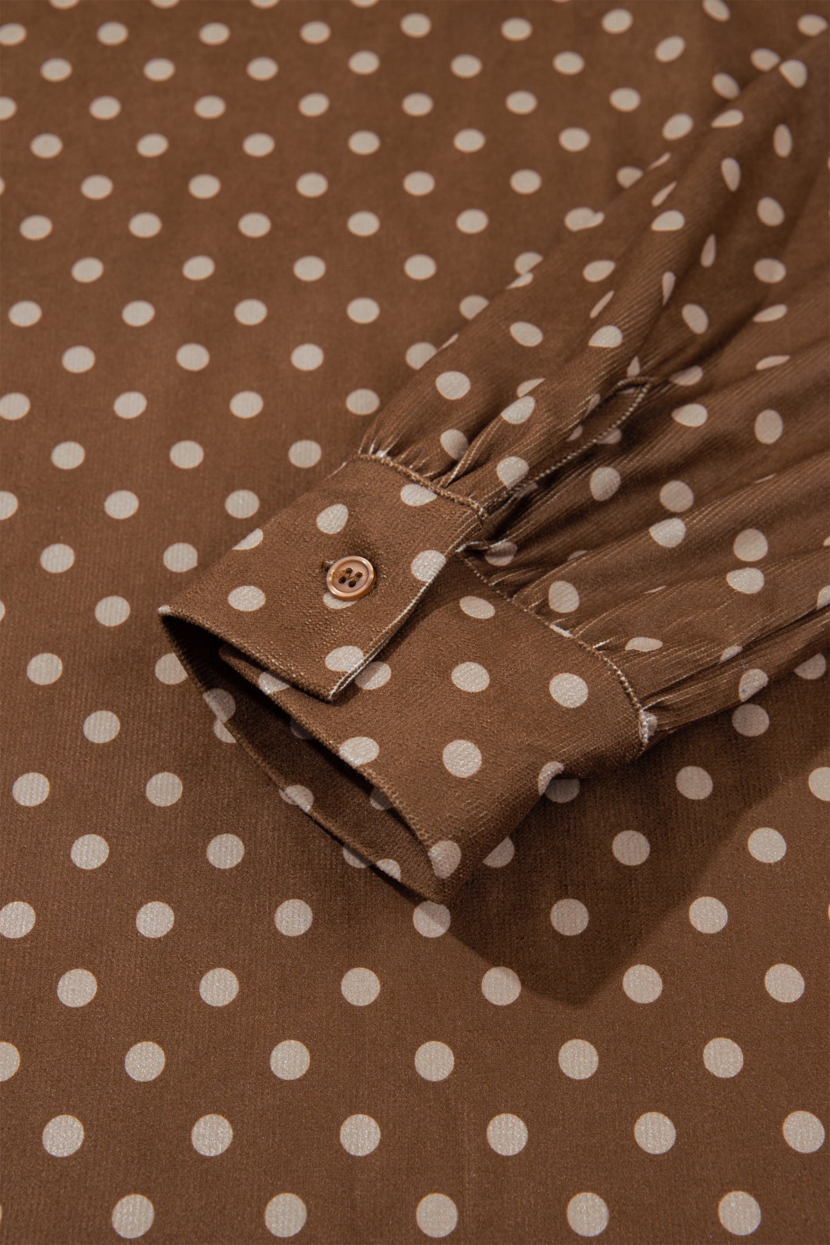Brown Polka Dot V Neck Long Sleeve Button Shift Dress PREORDER ETA 3 WEEKS