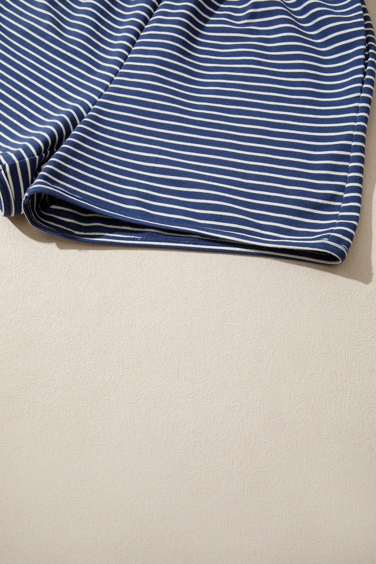 Blue Stripe Ribbed Patchwork Mock Neck Pullover Matching Shorts Set PREORDER ETA 3 WEEKS