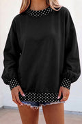 Black Colorblock Polka Dot Contrast Trim Oversized Sweatshirt PREORDER ETA 3 WEEKS