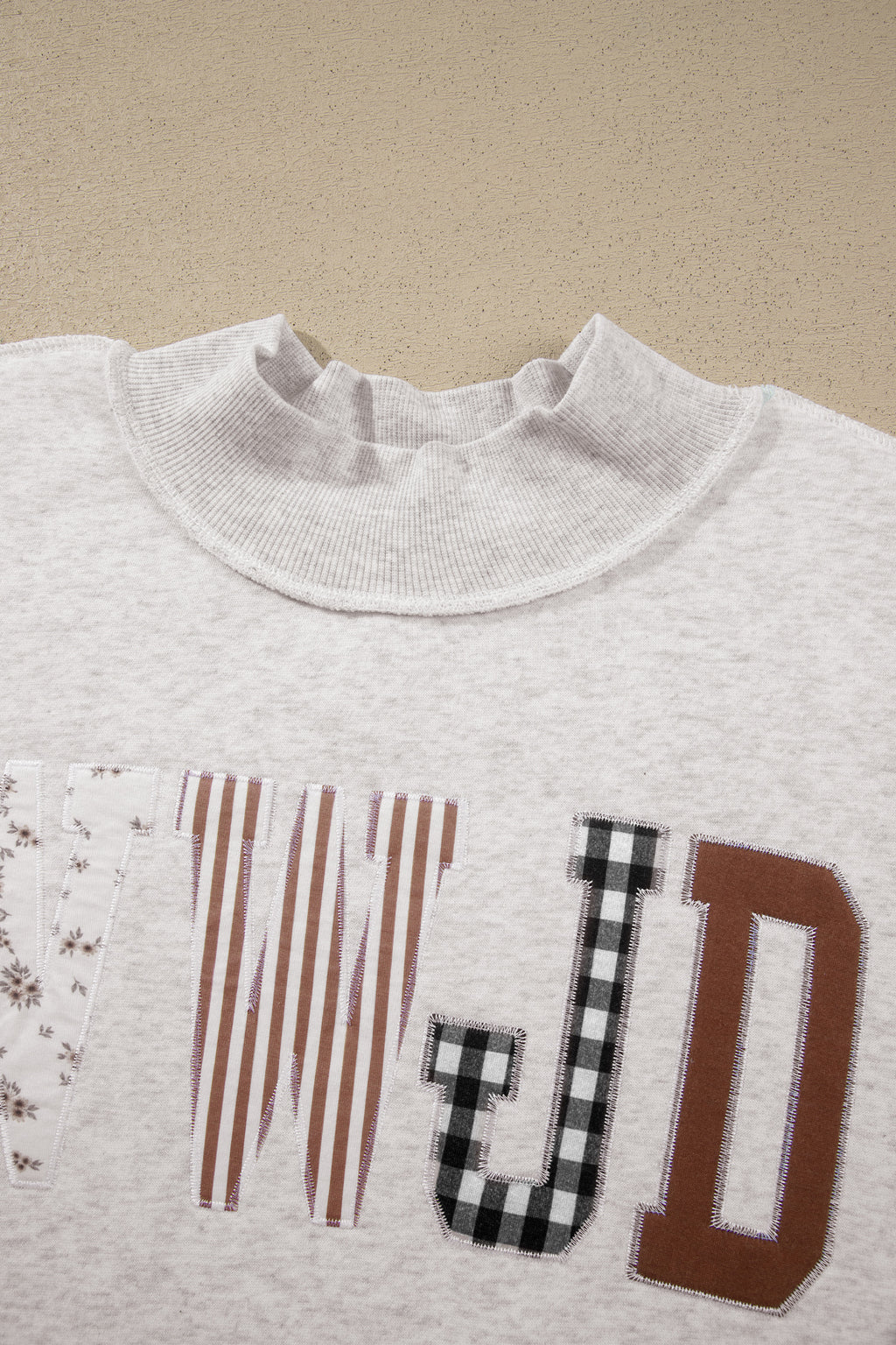 Gray WWJD Mix Pattern Letter Graphic Exposed Seam Loose Plus Size Sweatshirt PREORDER ETA 3 WEEKS