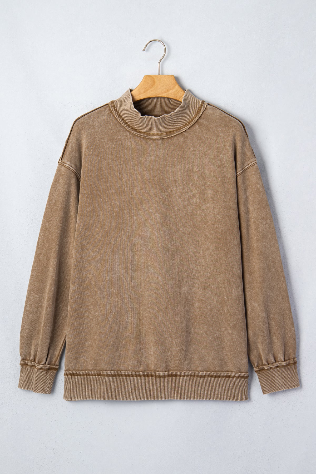 Brown High Neck Long Sleeve Toner Washed Vintage Sweatshirt PREORDER ETA 3 WEEKS