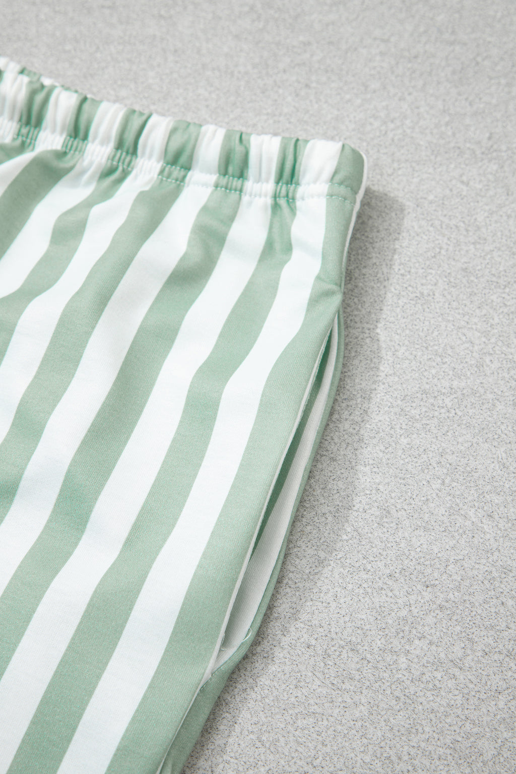Green Striped Patchwork V Neck Two Piece Shorts Plus Size Set PREORDER ETA 3 WEEKS