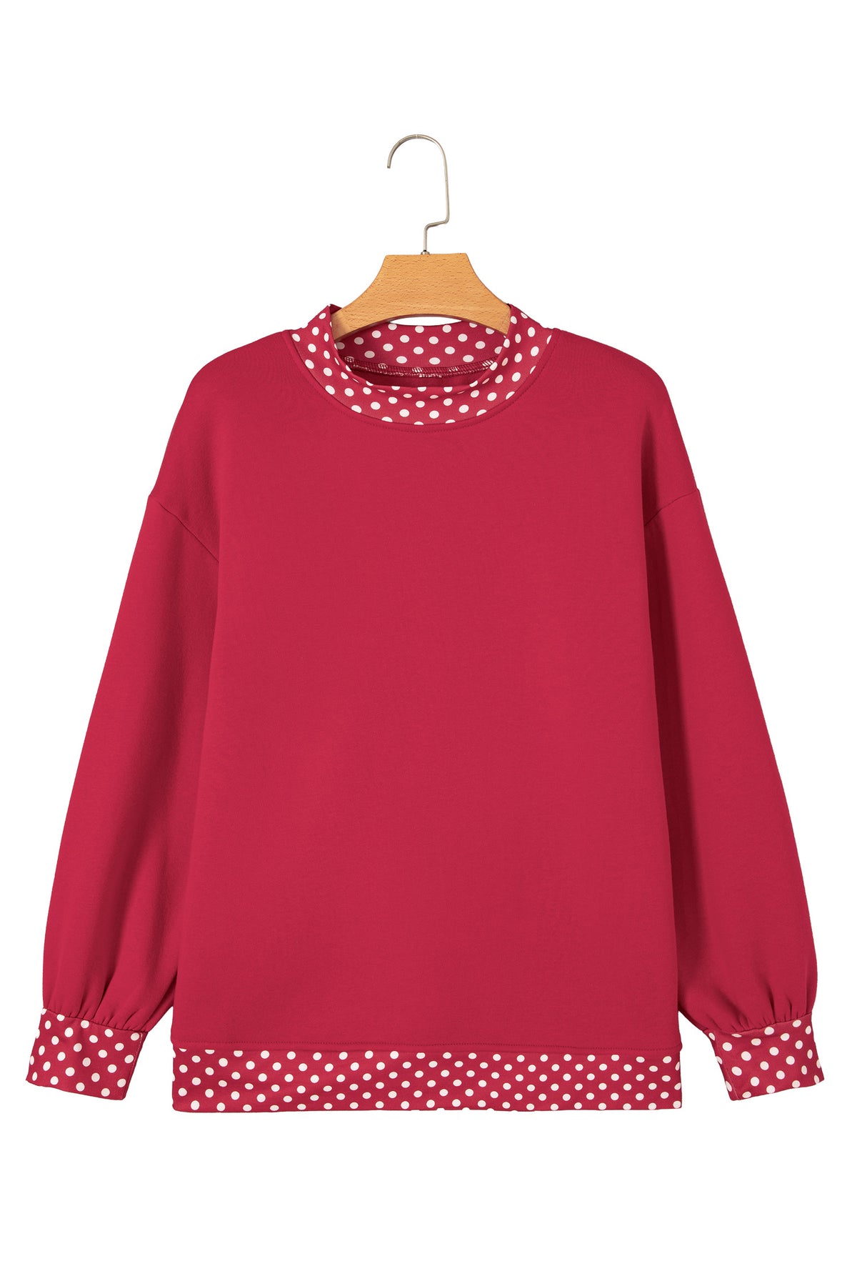 Red Dahlia Colorblock Polka Dot Contrast Trim Oversized Sweatshirt PREORDER ETA 3 WEEKS