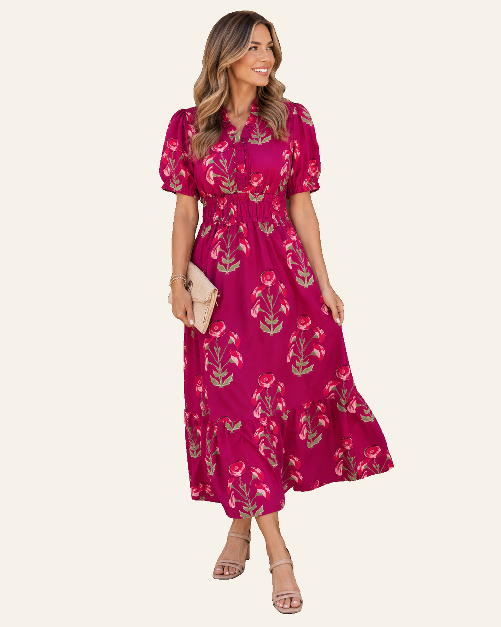 Red Floral Print Frilled V Neck Short Sleeve Ruffle Maxi Dress PREORDER ETA 3 WEEKS