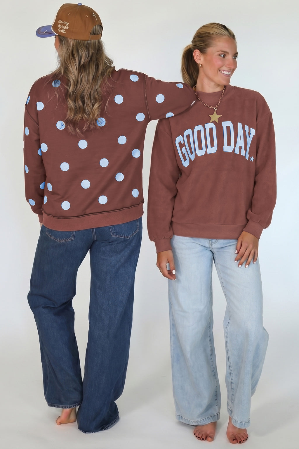 Clay Polka Dot/GOOD DAY Print Reversible Mock Neck Pullover Sweatshirt PREORDER ETA 3 WEEKS