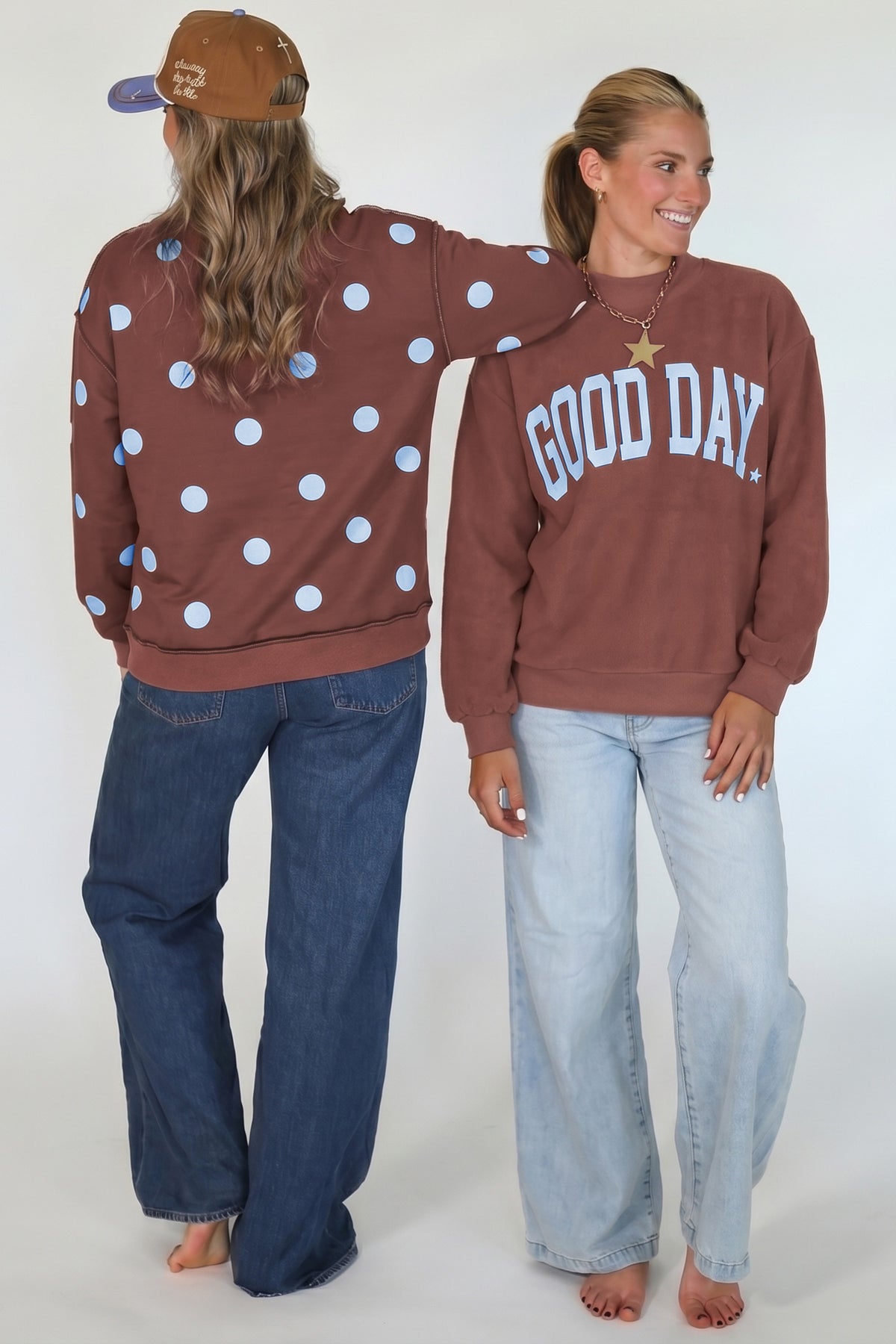 Clay Polka Dot/GOOD DAY Print Reversible Mock Neck Pullover Sweatshirt PREORDER ETA 3 WEEKS