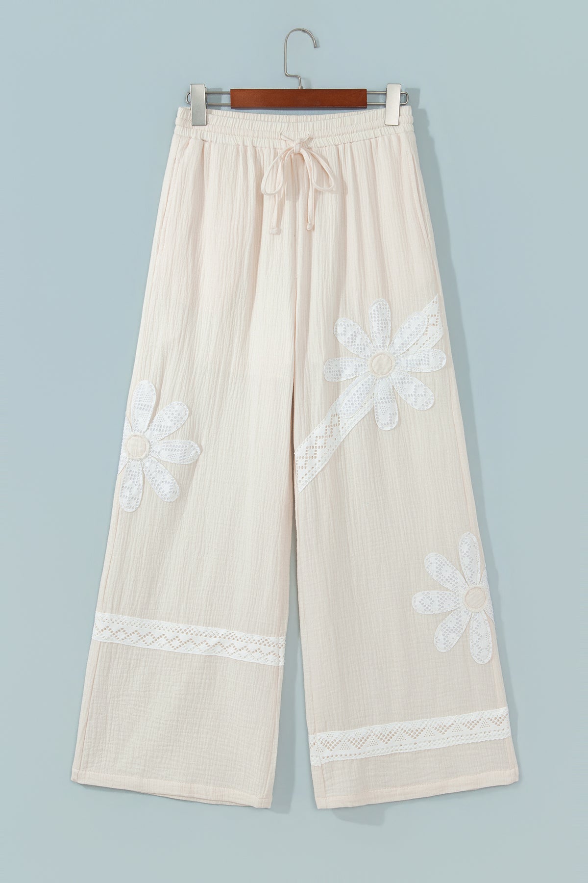 White Floral Lace Patchwork Boho Wide Leg Casual Pants PREORDER ETA 3 WEEKS