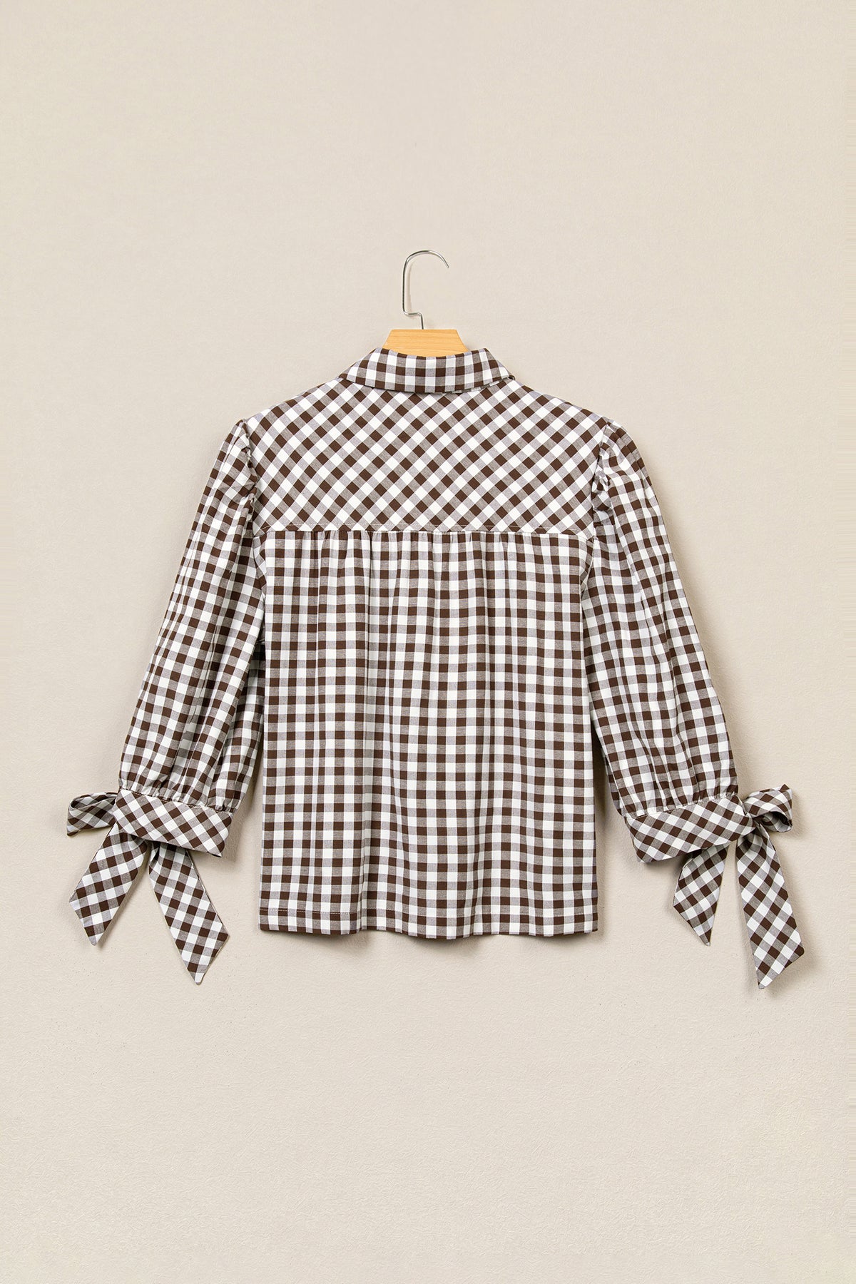 Brown Plaid Knot Half Sleeve Button Down Shirt PREORDER ETA 3 WEEKS
