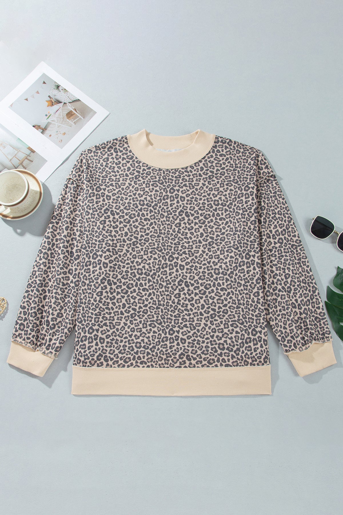 Multicolour Plus Size Leopard Print Ribbed Color Block Mock Neck Tunic Sweatshirt PREORDER ETA 3 WEEKS