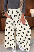 Beige Polka Dot Wide Leg Elastic Waist Casual Pants PREORDER ETA 3 WEEKS