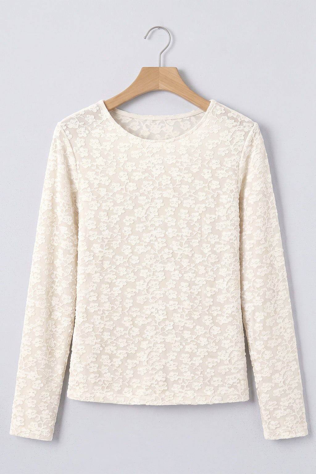 White Solid Color Floral Textured Long Sleeve Top PREORDER ETA 3 WEEKS