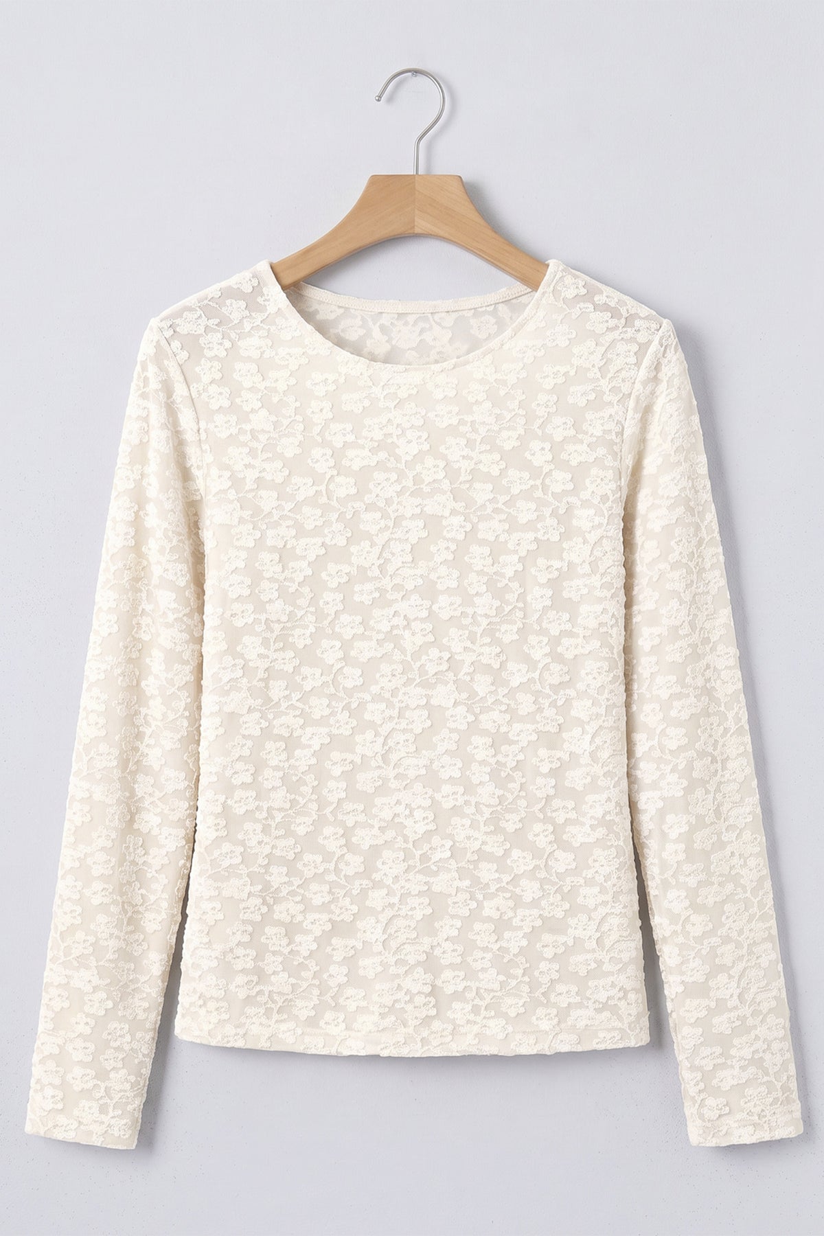 White Solid Color Floral Textured Long Sleeve Top PREORDER ETA 3 WEEKS