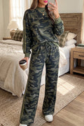 Multicolour Camouflage Patchwork Striped Detail Long Sleeve Top Casual Pants Set PREORDER ETA 3 WEEKS