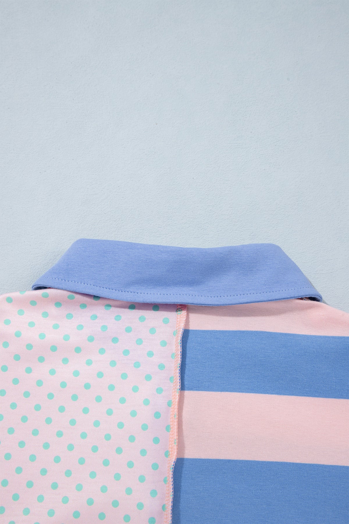 Pink Striped Polka Dot Patchwork Polo Collar Long Sleeve Top PREORDER ETA 3 WEEKS