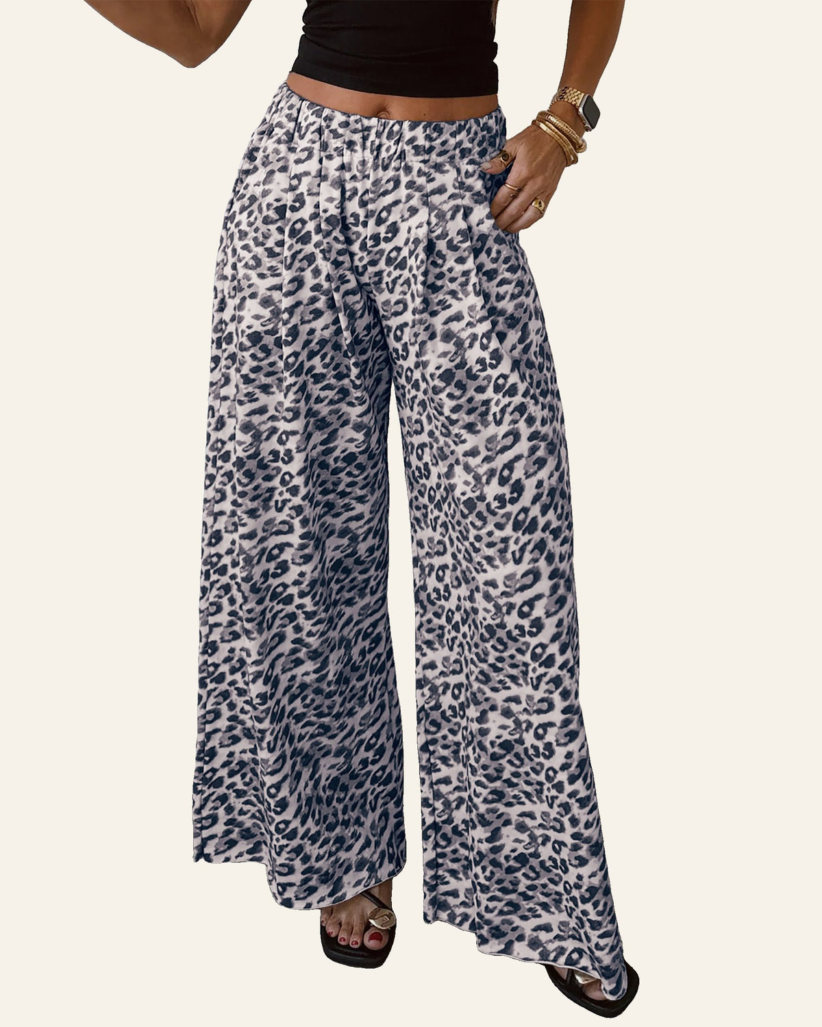 Multicolour Leopard Print Wide Leg Full Length Pants