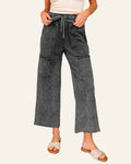 Medium Grey Mineral Wash Lace-up High Waist Raw Hem Patched Pocket Pants